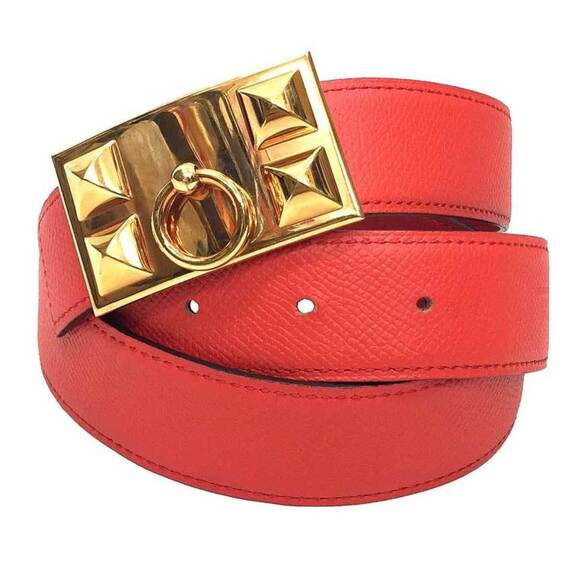 HERMES Red Leather Belt - Picture 1 of 3